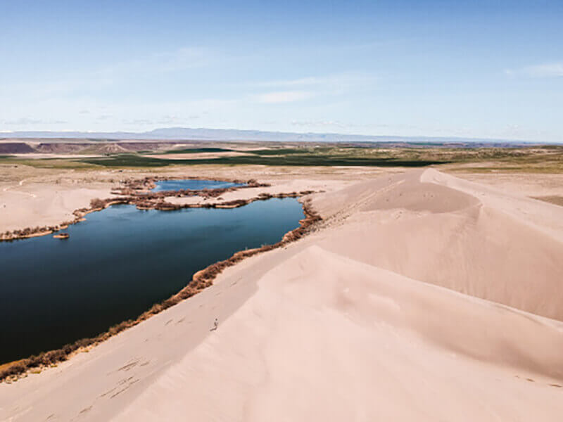 a salty lake in the middle of the desert